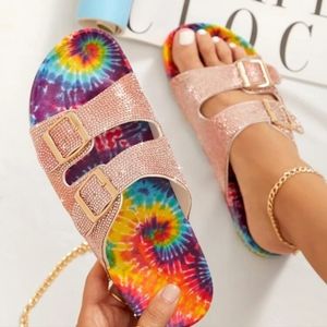 Shein Rhinestone Tie-Dye Footbed Slide Sandals